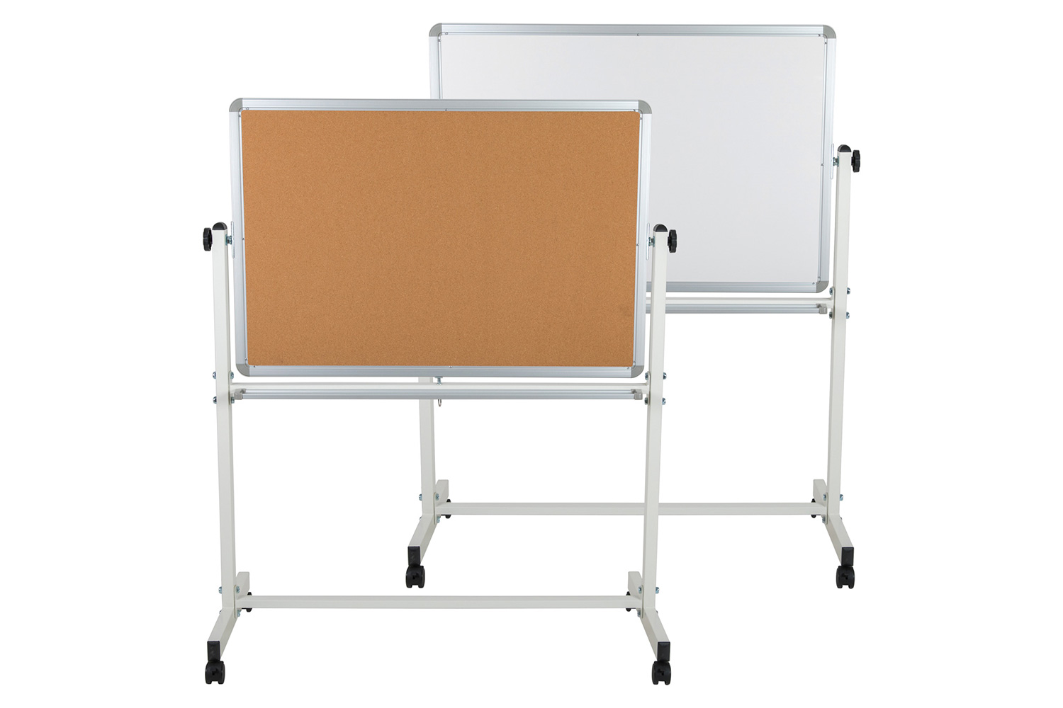 BLNK HERCULES Series Reversible Mobile Cork Bulletin Board and White Board with Pen Tray - 45.25"W x 54.75"H