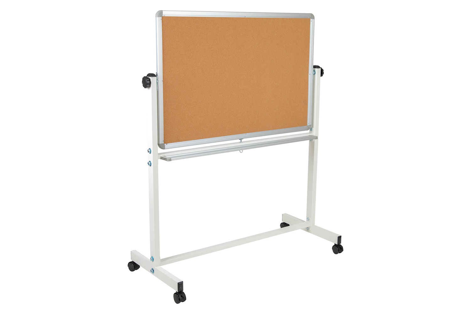 BLNK HERCULES Series Reversible Mobile Cork Bulletin Board and White Board with Pen Tray - 45.25"W x 54.75"H