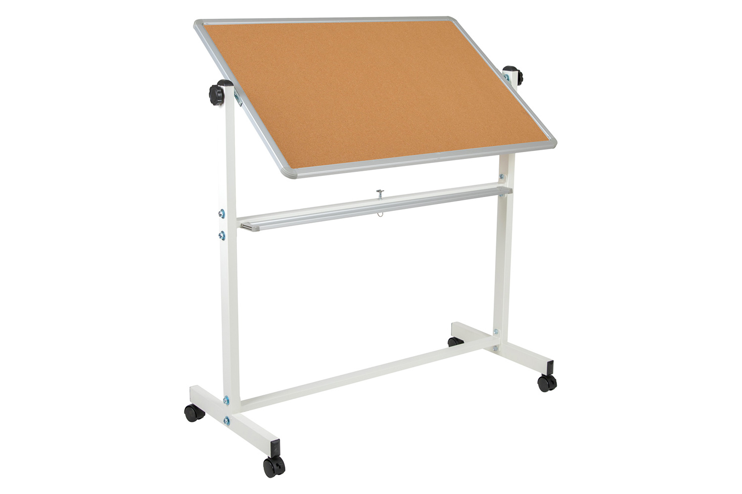 BLNK HERCULES Series Reversible Mobile Cork Bulletin Board and White Board with Pen Tray - 45.25"W x 54.75"H