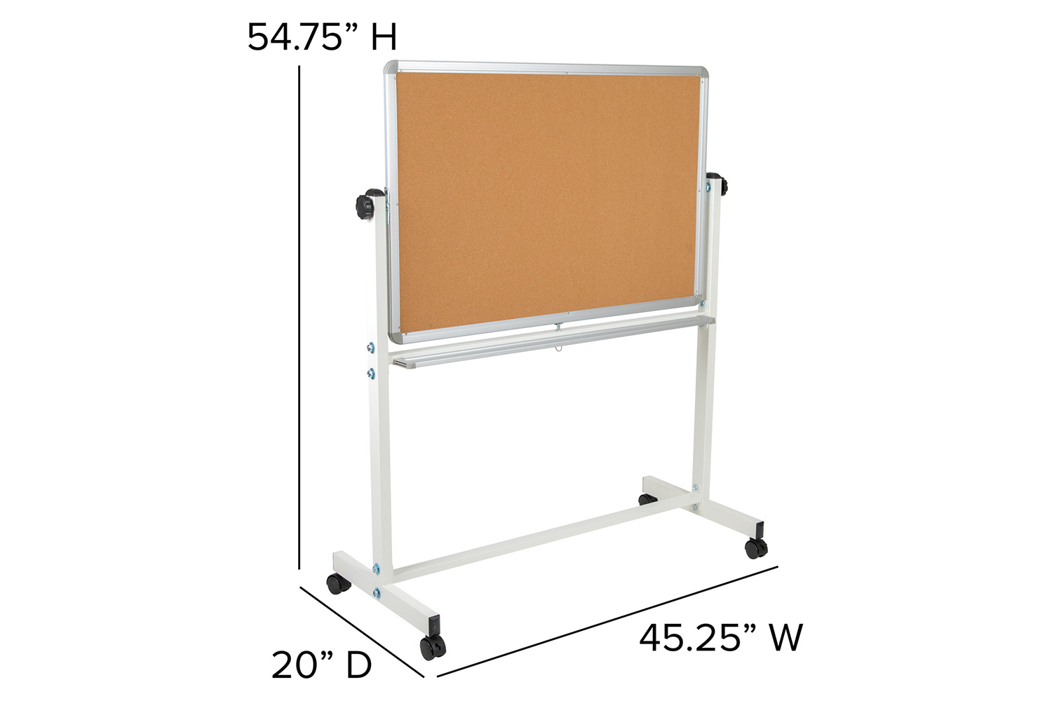 BLNK HERCULES Series Reversible Mobile Cork Bulletin Board and White Board with Pen Tray - 45.25"W x 54.75"H