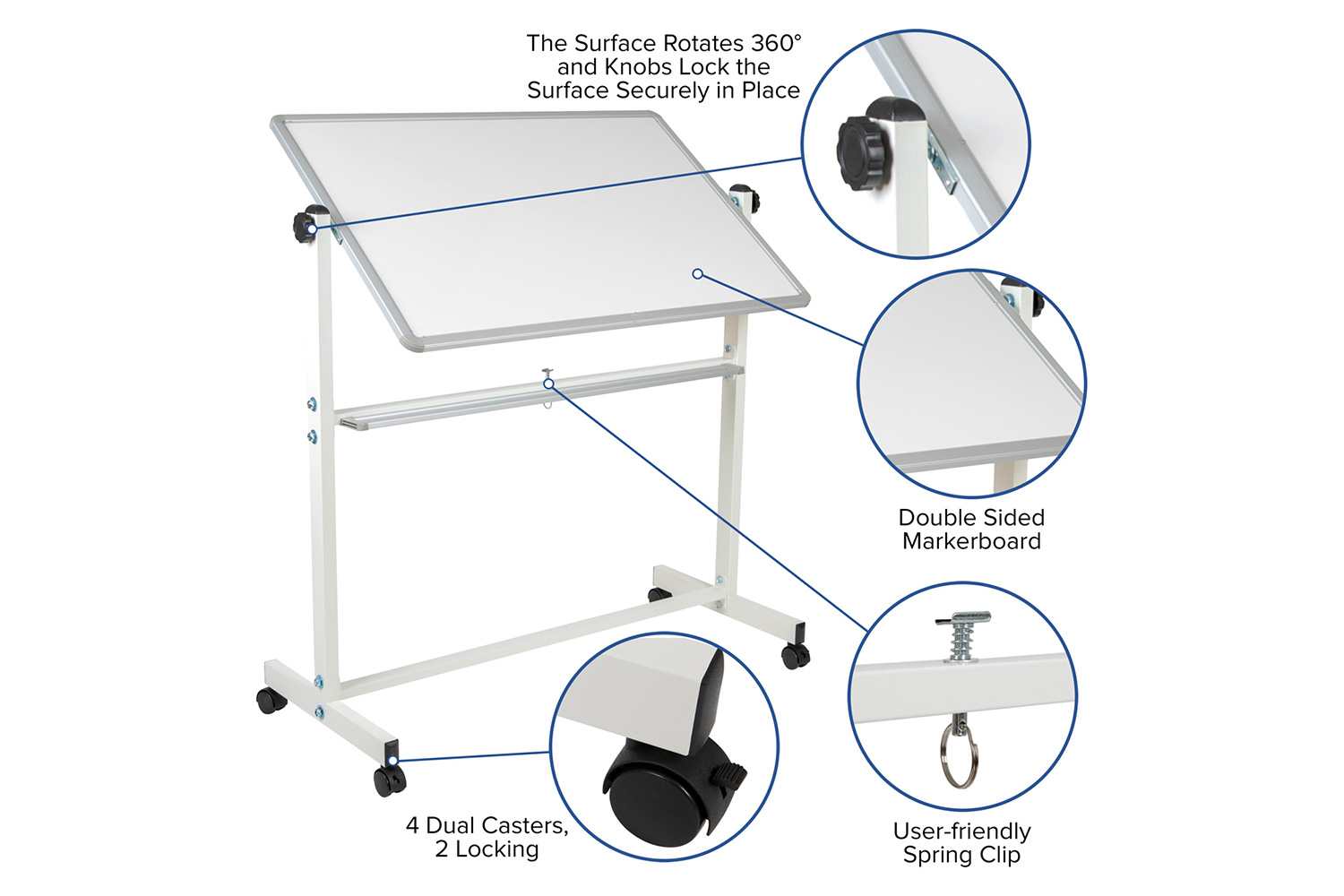 BLNK HERCULES Series Double-Sided Mobile White Board with Pen Tray - 45.25"W x 54.75"H