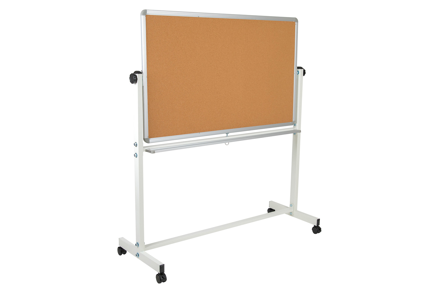 BLNK HERCULES Series Reversible Mobile Cork Bulletin Board and White Board with Pen Tray - 53"W x 59"H