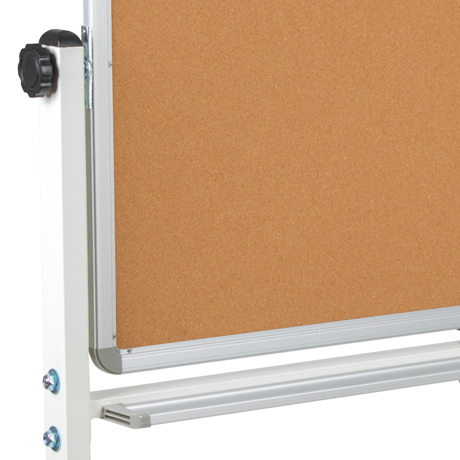 BLNK HERCULES Series Reversible Mobile Cork Bulletin Board and White Board with Pen Tray - 53"W x 59"H