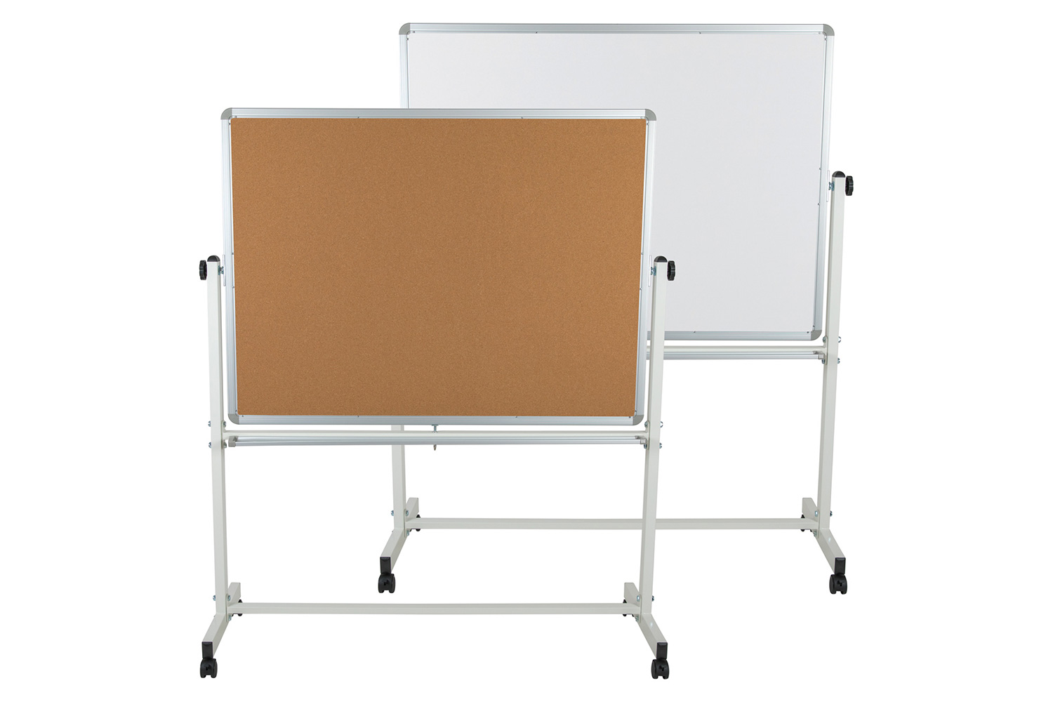 BLNK HERCULES Series Reversible Mobile Cork Bulletin Board and White Board with Pen Tray - 53"W x 62.5"H