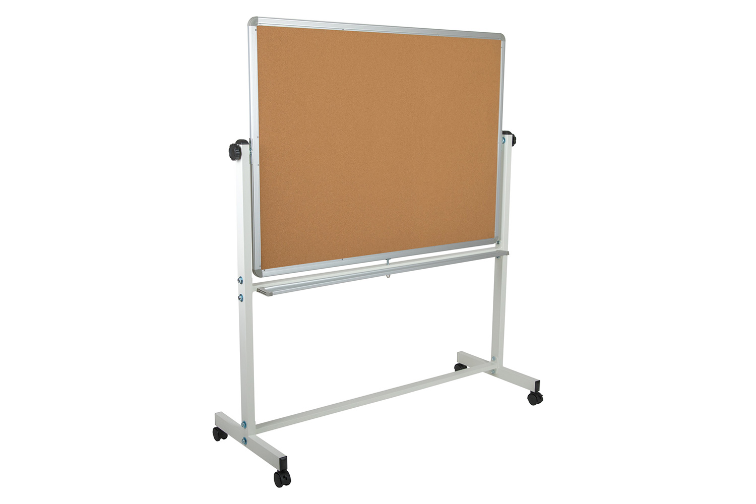 BLNK HERCULES Series Reversible Mobile Cork Bulletin Board and White Board with Pen Tray - 53"W x 62.5"H