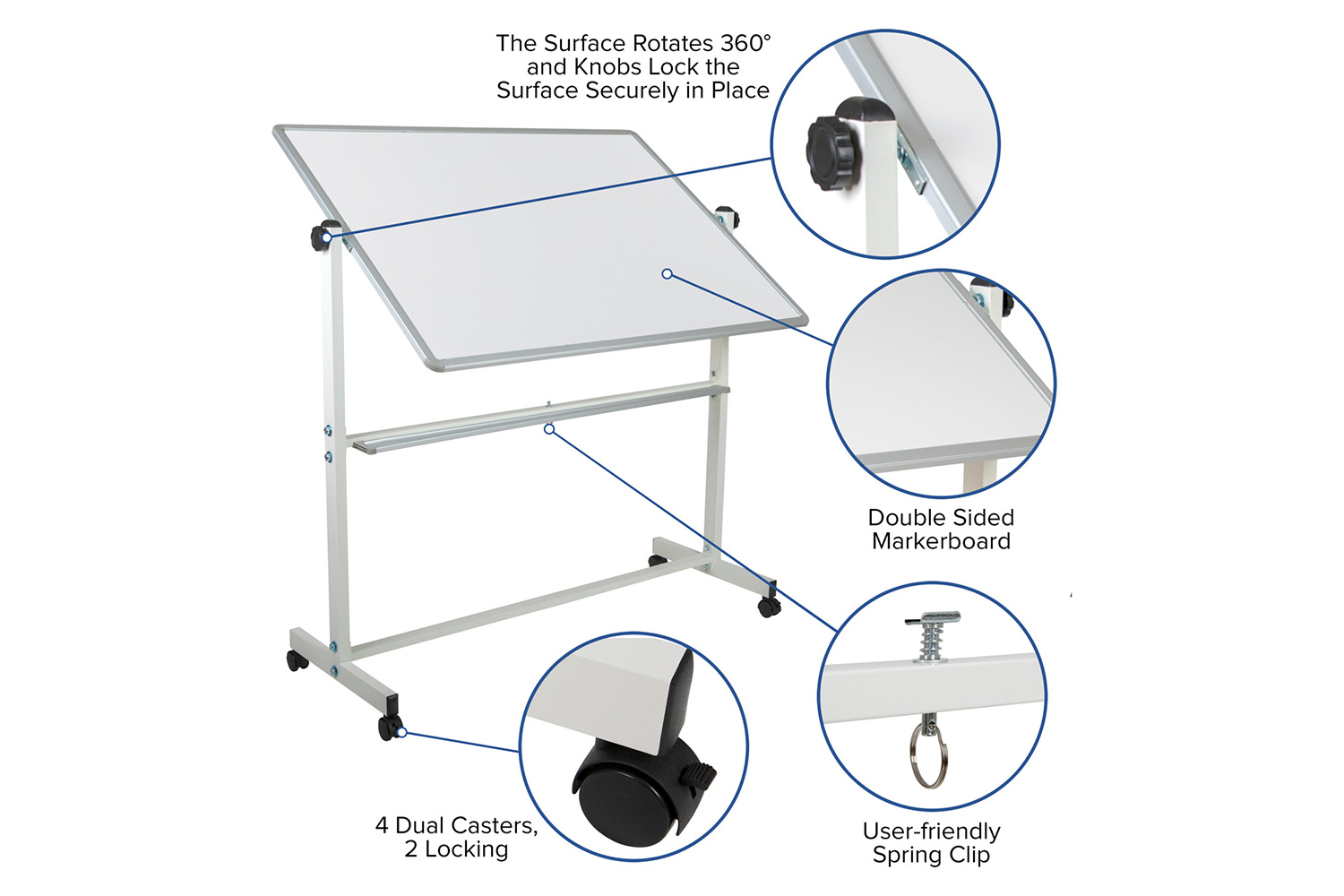 BLNK HERCULES Series Double-Sided Mobile White Board with Pen Tray - 53"W x 62.5"H