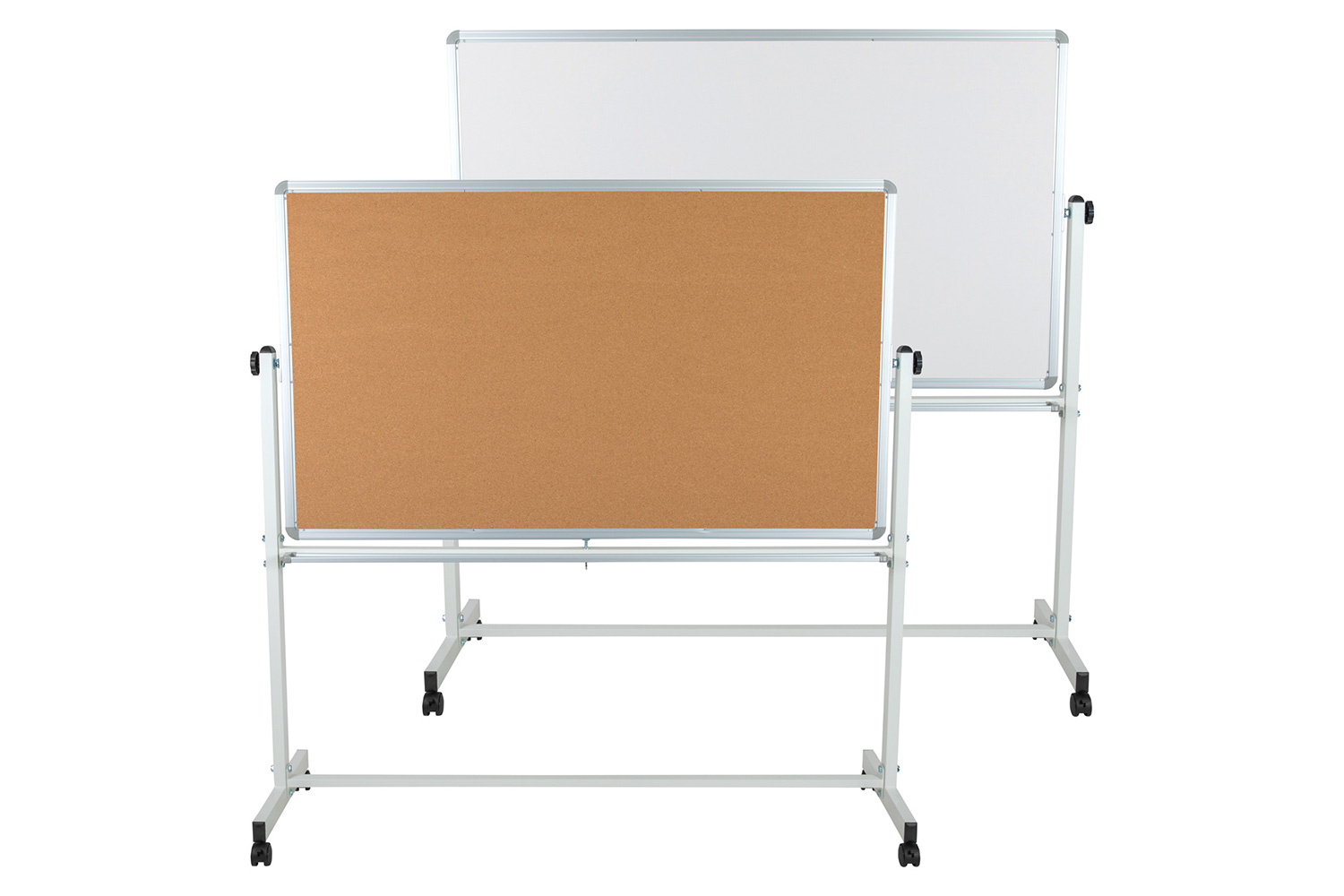 BLNK HERCULES Series Reversible Mobile Cork Bulletin Board and White Board with Pen Tray - 62.5"W x 62.25"H