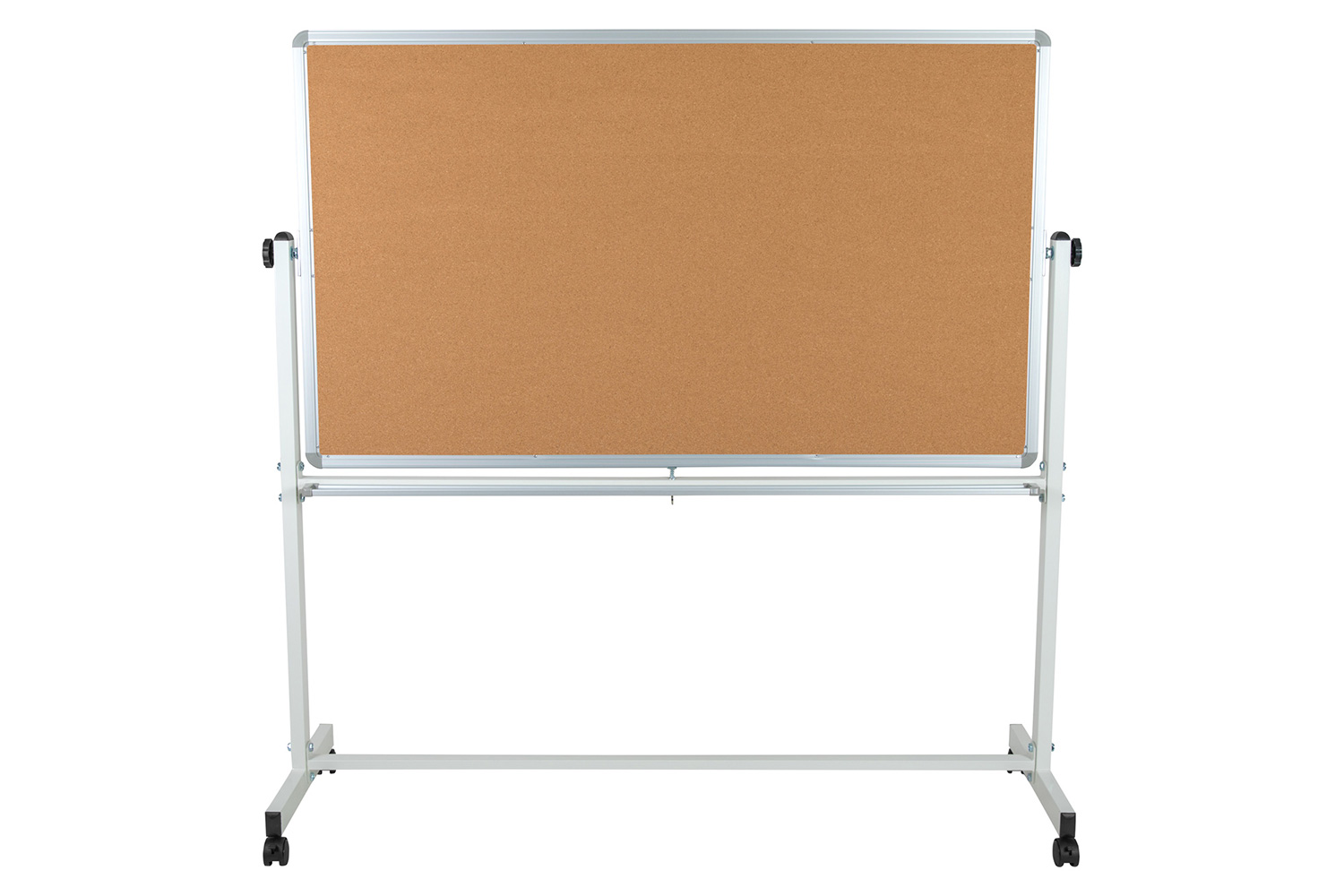 BLNK HERCULES Series Reversible Mobile Cork Bulletin Board and White Board with Pen Tray - 62.5"W x 62.25"H