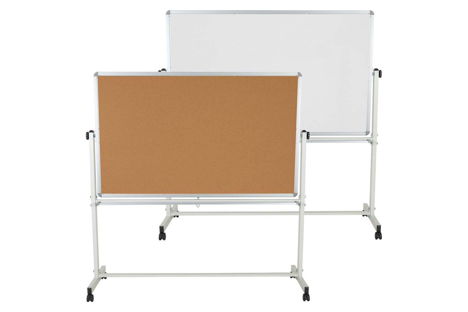 BLNK HERCULES Series Reversible Mobile Cork Bulletin Board and White Board with Pen Tray - 64.25"W x 64.75"H