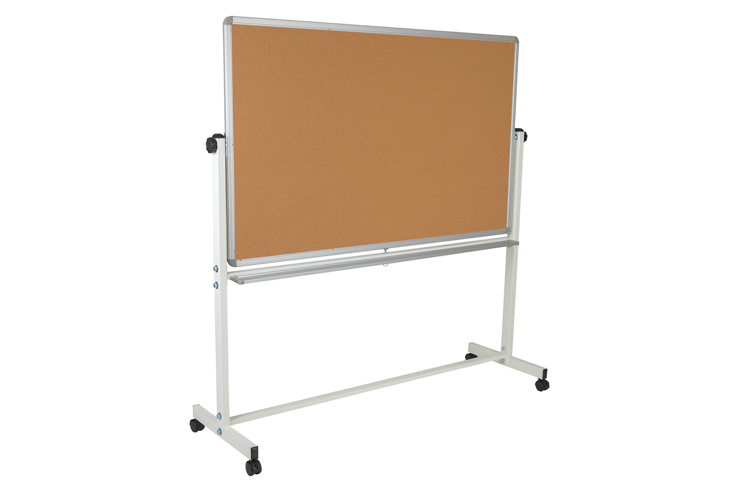 BLNK HERCULES Series Reversible Mobile Cork Bulletin Board and White Board with Pen Tray - 64.25"W x 64.75"H