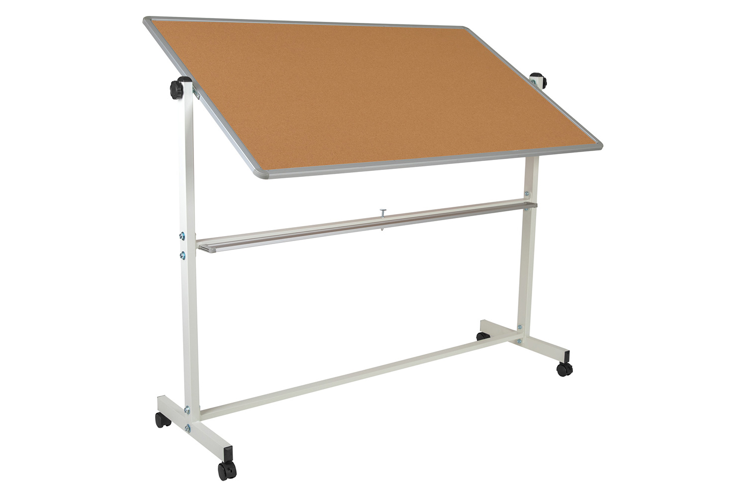 BLNK HERCULES Series Reversible Mobile Cork Bulletin Board and White Board with Pen Tray - 64.25"W x 64.75"H