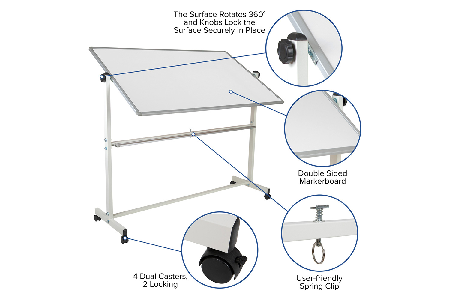 BLNK HERCULES Series Double-Sided Mobile White Board with Pen Tray - 64.25"W x 64.75"H