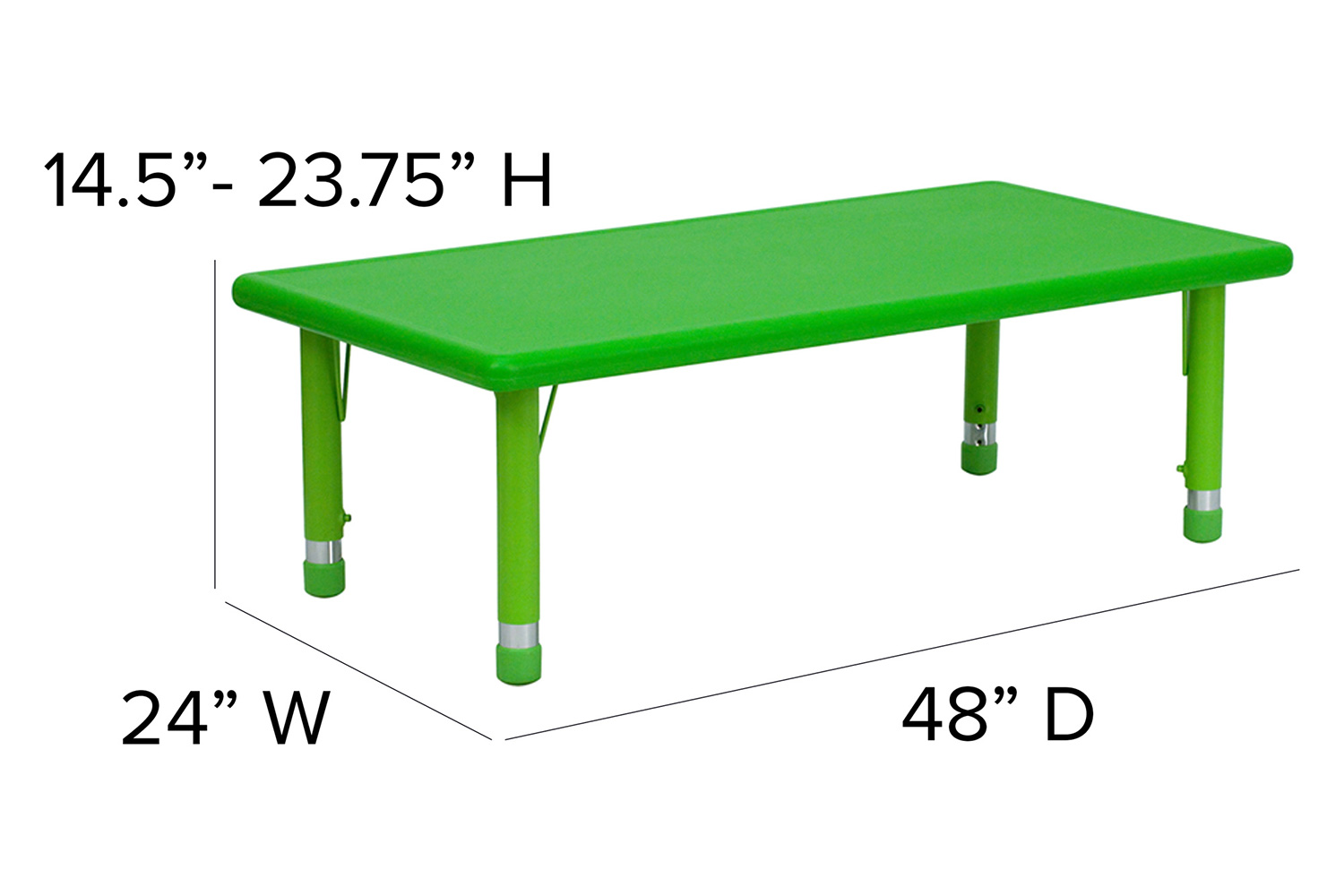 BLNK Wren Rectangular Plastic Height Adjustable Activity Table - Green