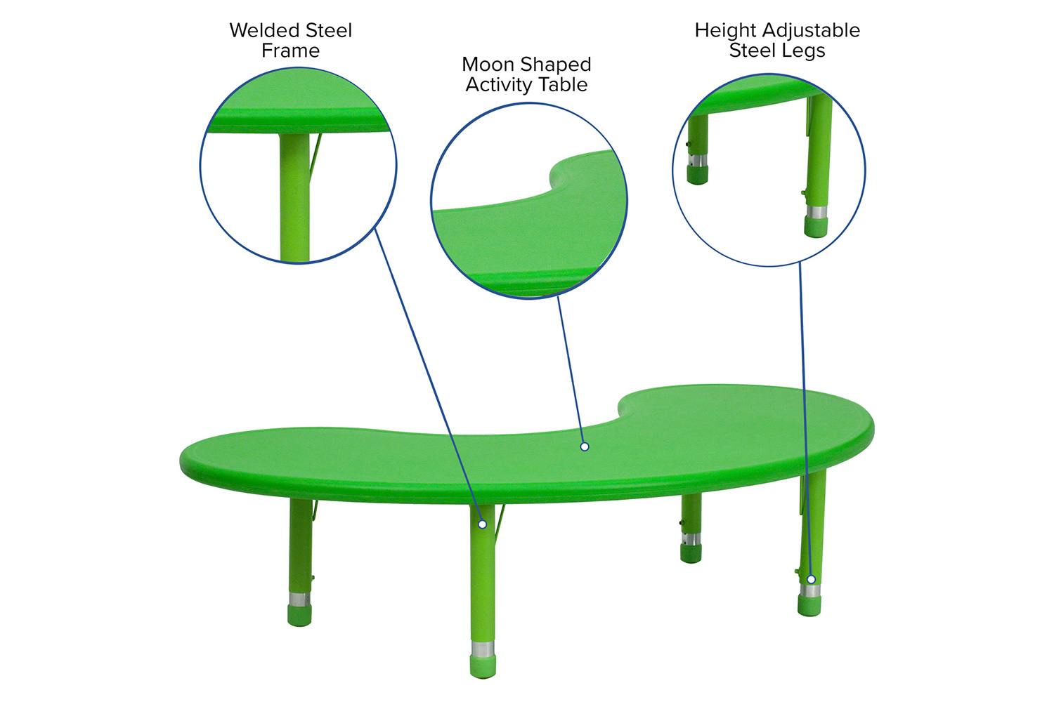 BLNK™ Wren Half-Moon Plastic Height Adjustable Activity Table - Green