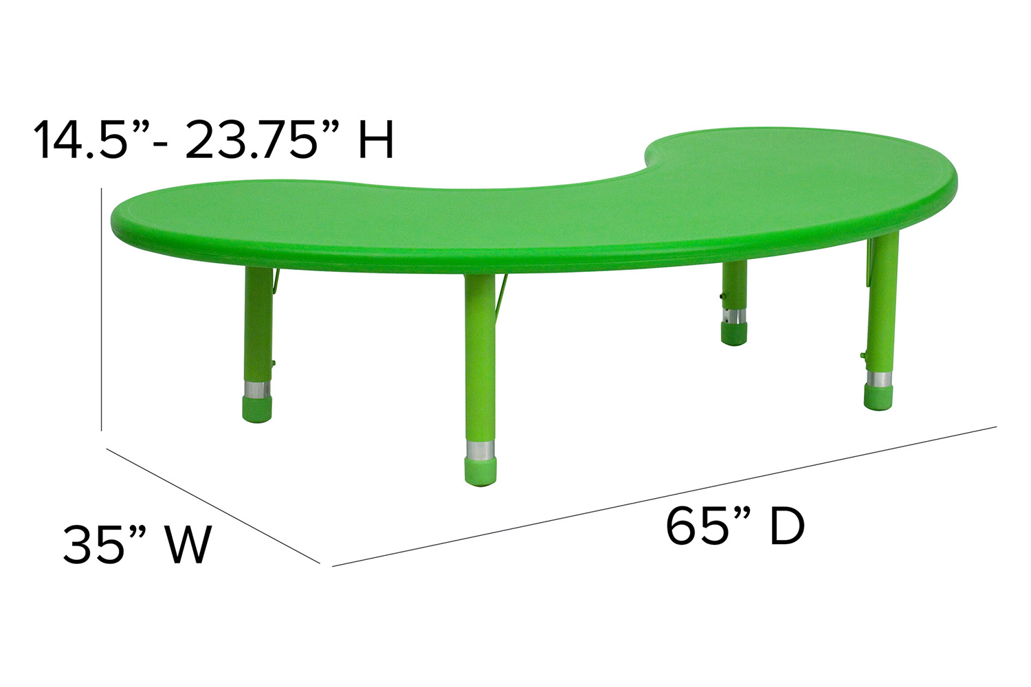 BLNK™ Wren Half-Moon Plastic Height Adjustable Activity Table - Green