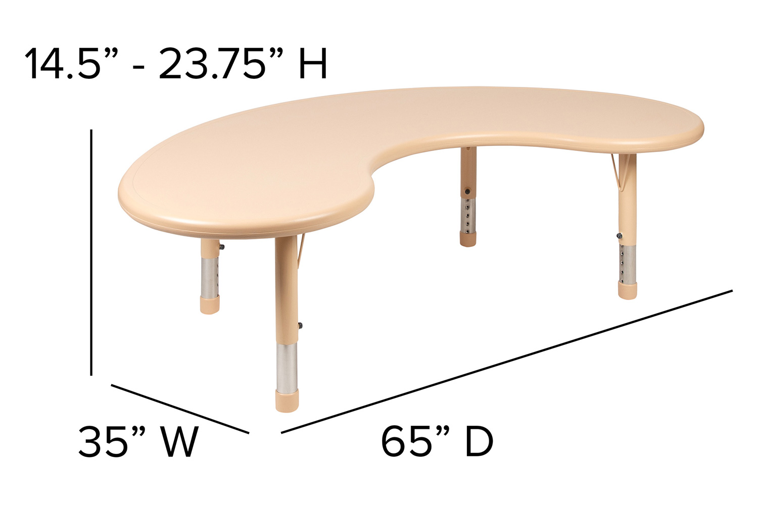 BLNK™ Wren Half-Moon Plastic Height Adjustable Activity Table - Natural