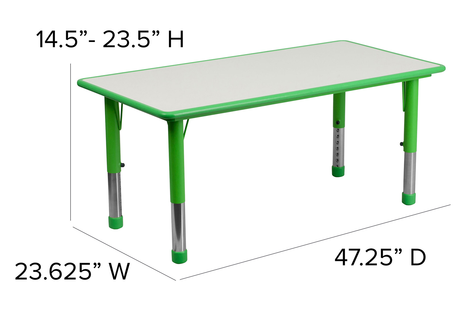 BLNK Wren Rectangular Plastic Height Adjustable Activity Table with Gray Top - Green, 23.625"W x 47.25"L