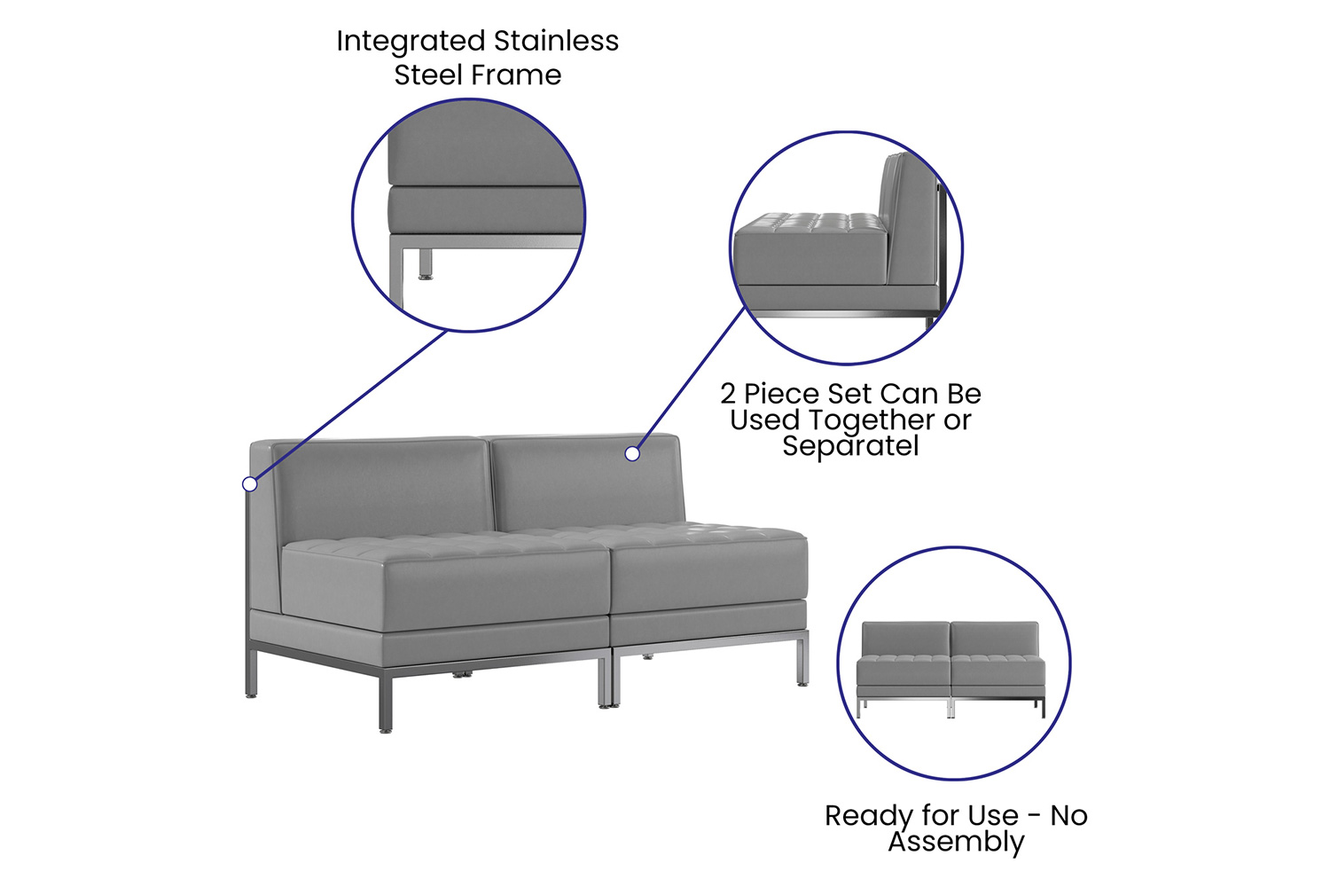 BLNK - HERCULES Imagination Series LeatherSoft Waiting Room Lounge Set, Reception Bench 2 Piece