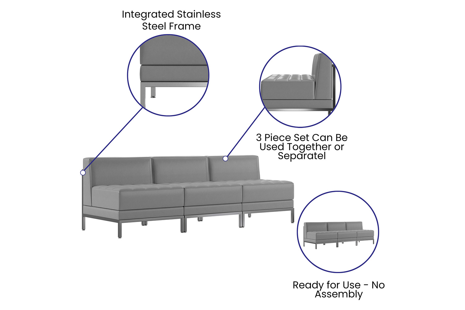 BLNK - HERCULES Imagination Series LeatherSoft Waiting Room Lounge Set, Reception Bench 3 Piece