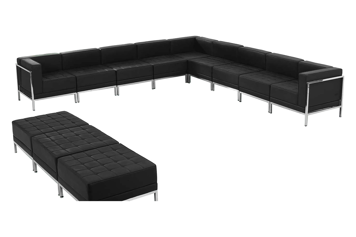 BLNK HERCULES Imagination Series LeatherSoft Sectional and Ottoman Set 12 Pieces - Black