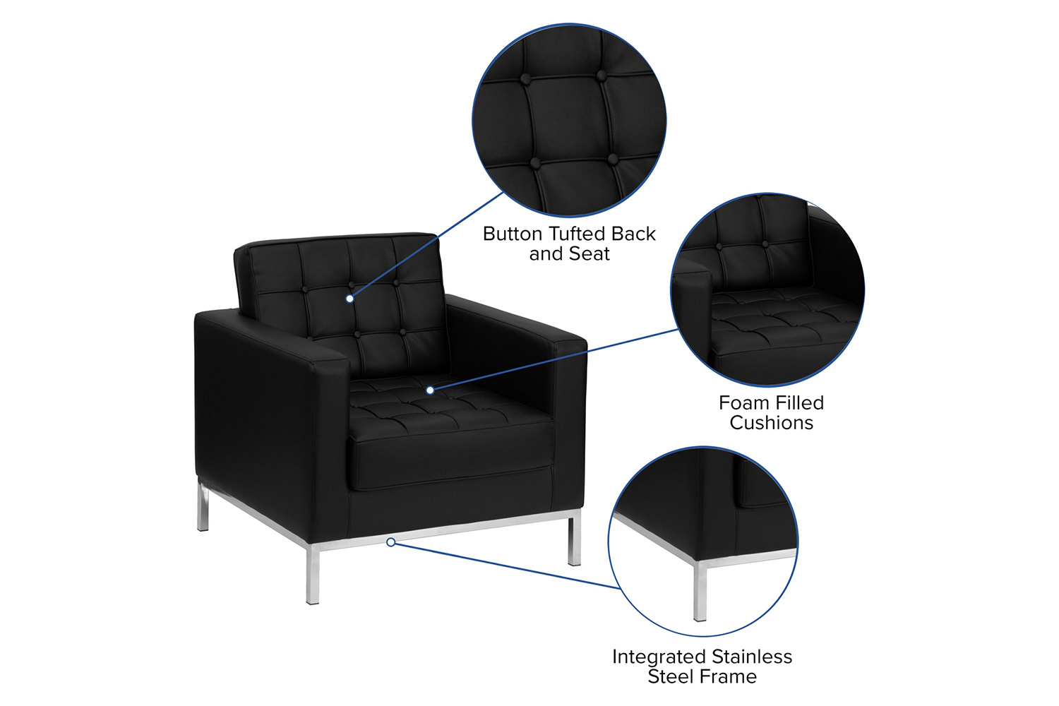 BLNK™ HERCULES Lacey Series LeatherSoft Contemporary Chair with Stainless Steel Frame - Black