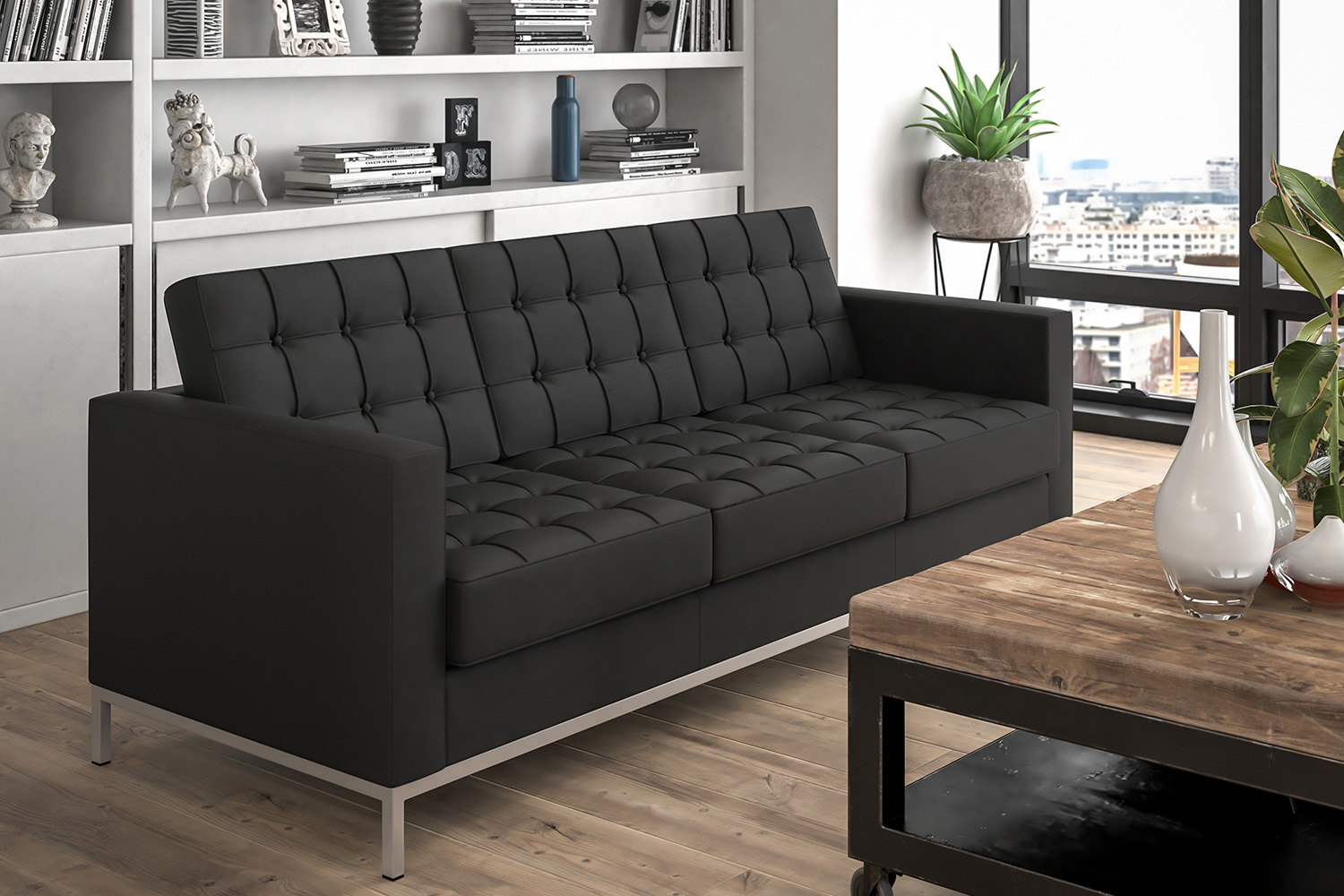 BLNK HERCULES Lacey Series LeatherSoft Contemporary Sofa with Stainless Steel Frame