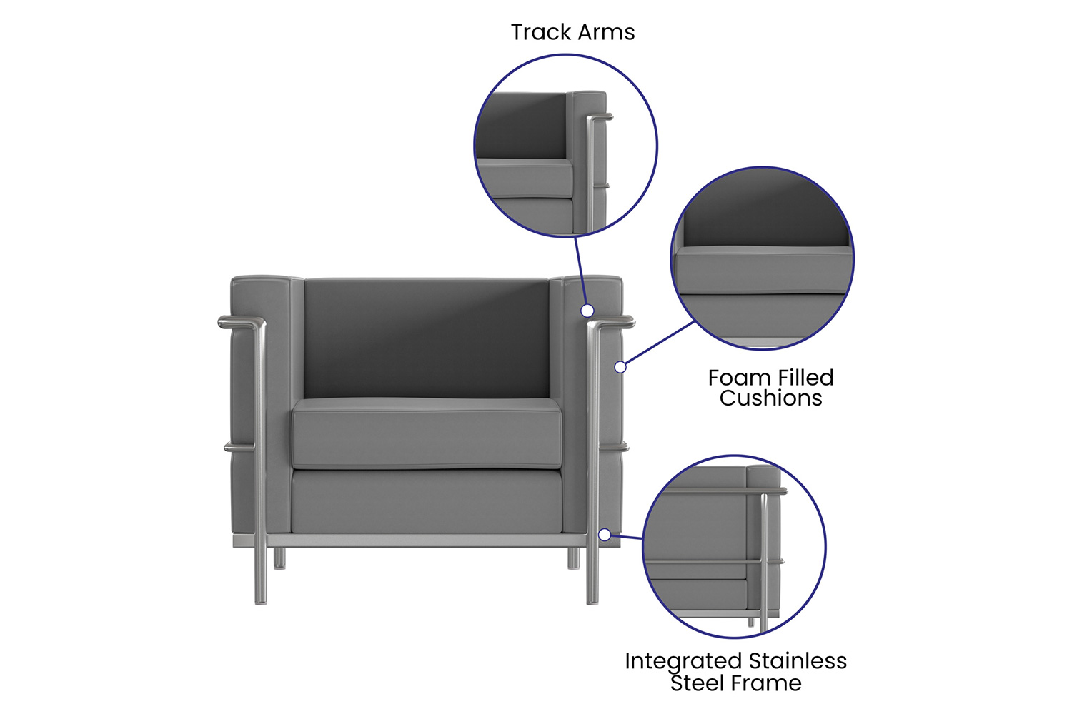 BLNK Hercules Regal Series LeatherSoft Contemporary Chair with Encasing Frame - Gray