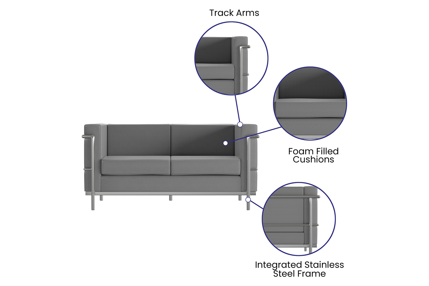 BLNK HERCULES Regal Series LeatherSoft Contemporary Loveseat with Encasing Frame - Gray