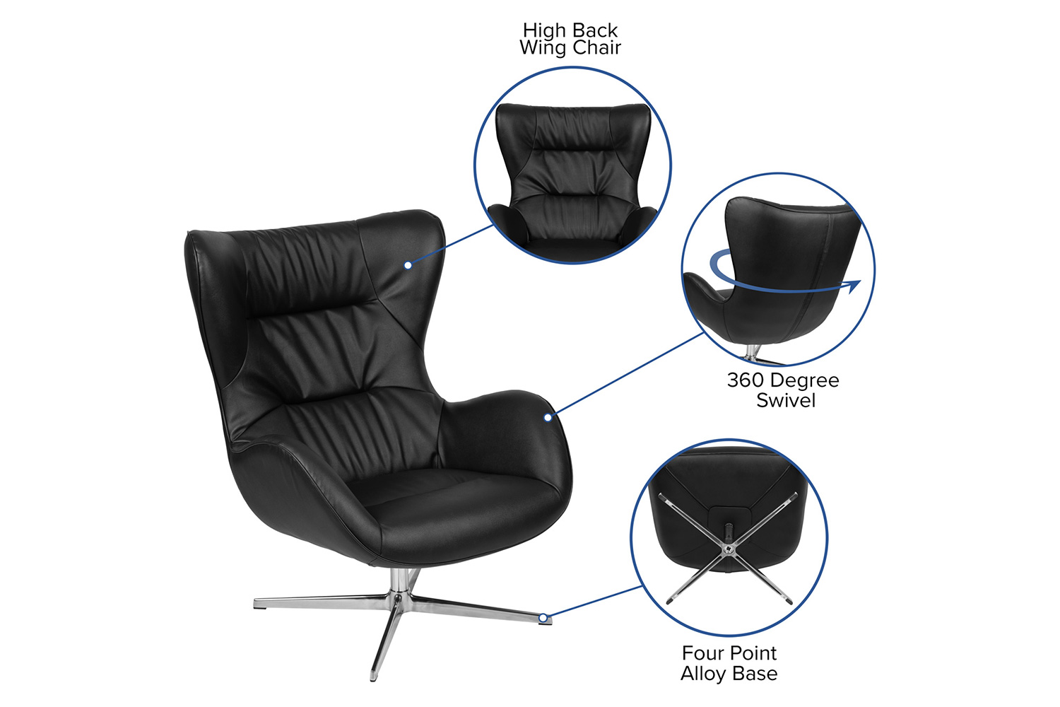 BLNK™ Rally LeatherSoft Swivel Wing Chair - Black