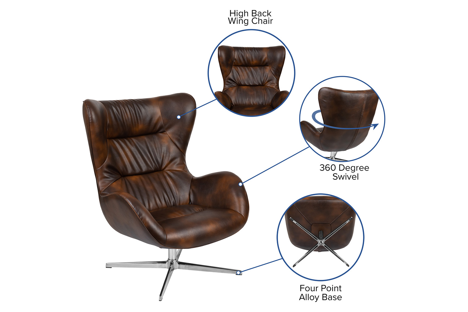 BLNK™ Rally LeatherSoft Swivel Wing Chair - Bomber Jacket