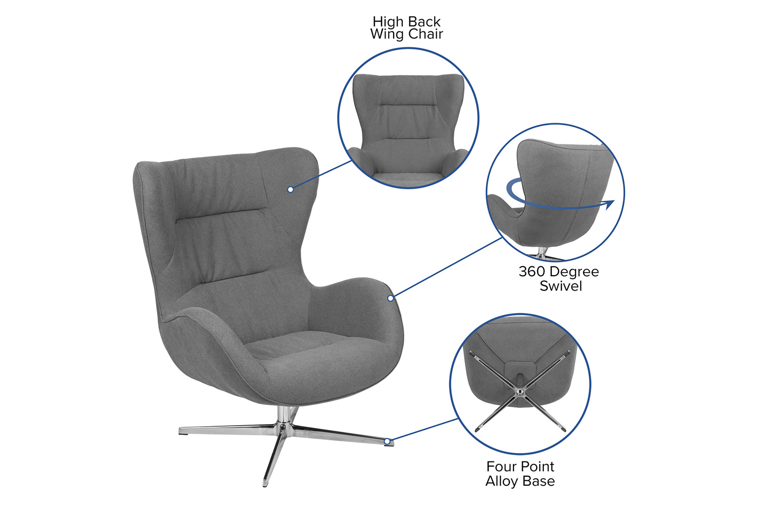 BLNK™ Rally Fabric Swivel Wing Chair - Gray