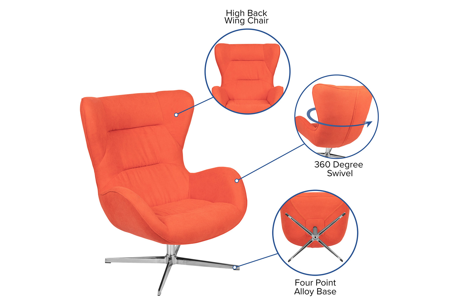 BLNK™ Rally Fabric Swivel Wing Chair - Orange