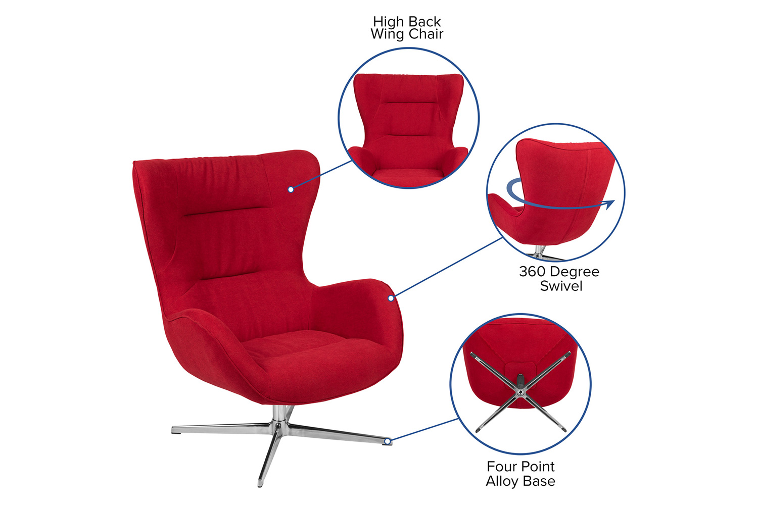 BLNK Rally Fabric Swivel Wing Chair - Red