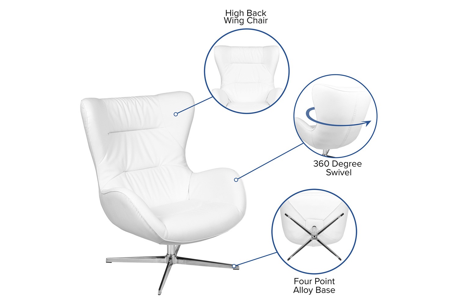 BLNK™ Rally LeatherSoft Swivel Wing Chair - White