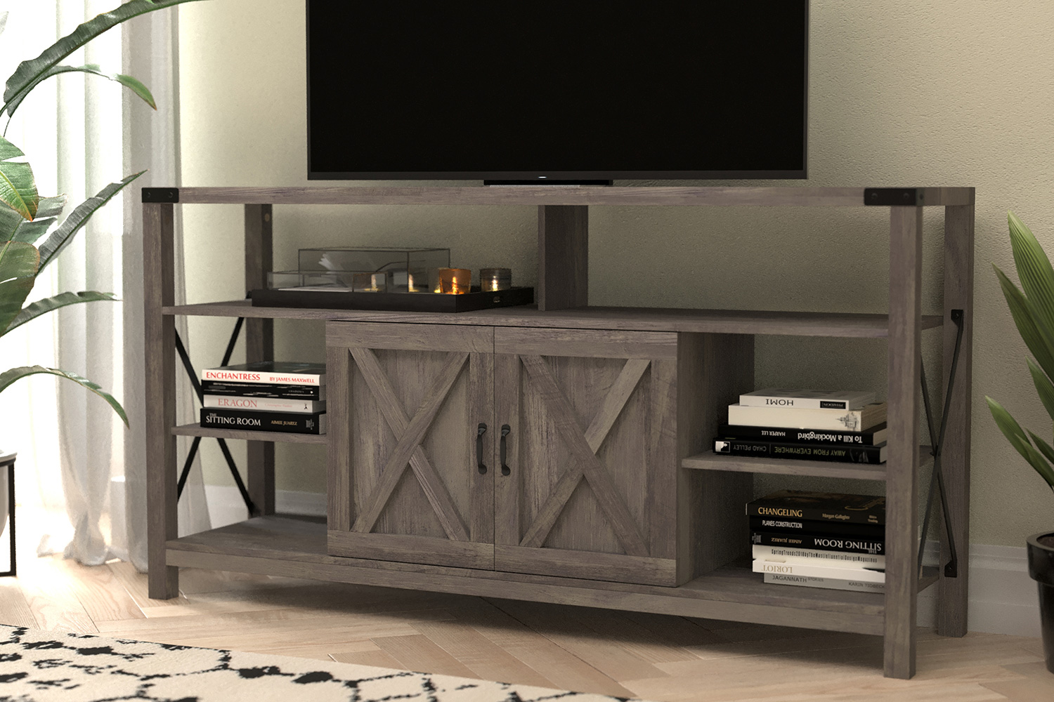 BLNK Wyatt Modern Farmhouse Tall TV Console Cabinet with Storage Cabinets and Shelves for TV's up to 60"