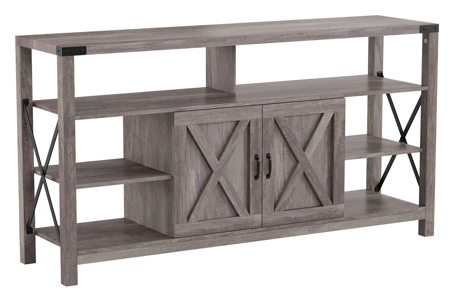 BLNK Wyatt Modern Farmhouse Tall TV Console Cabinet with Storage Cabinets and Shelves for TV's up to 60" - Gray Wash