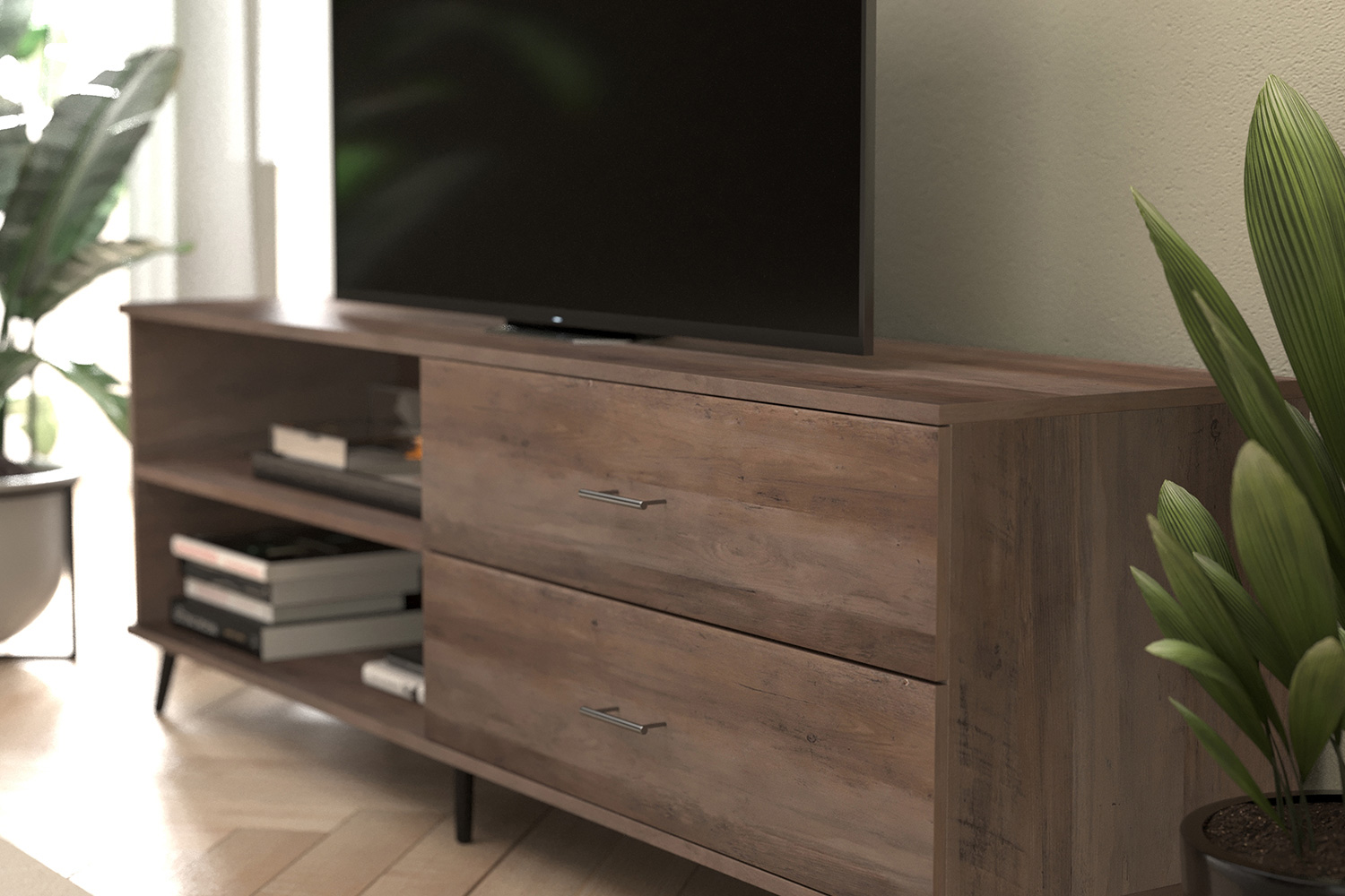 BLNK Nelson Mid Century Modern TV Stand for up to 60" TV's with Adjustable Shelf and Storage Drawers