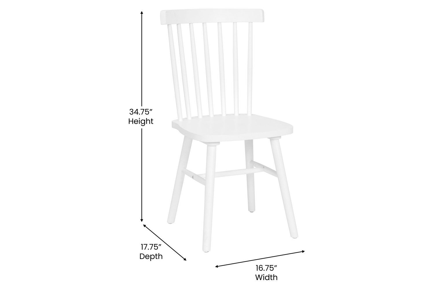 BLNK™ Ingrid Commercial Windsor Dining Chairs, Solid Wood Armless Spindle Back Restaurant Dining Chairs Set of 2 - White