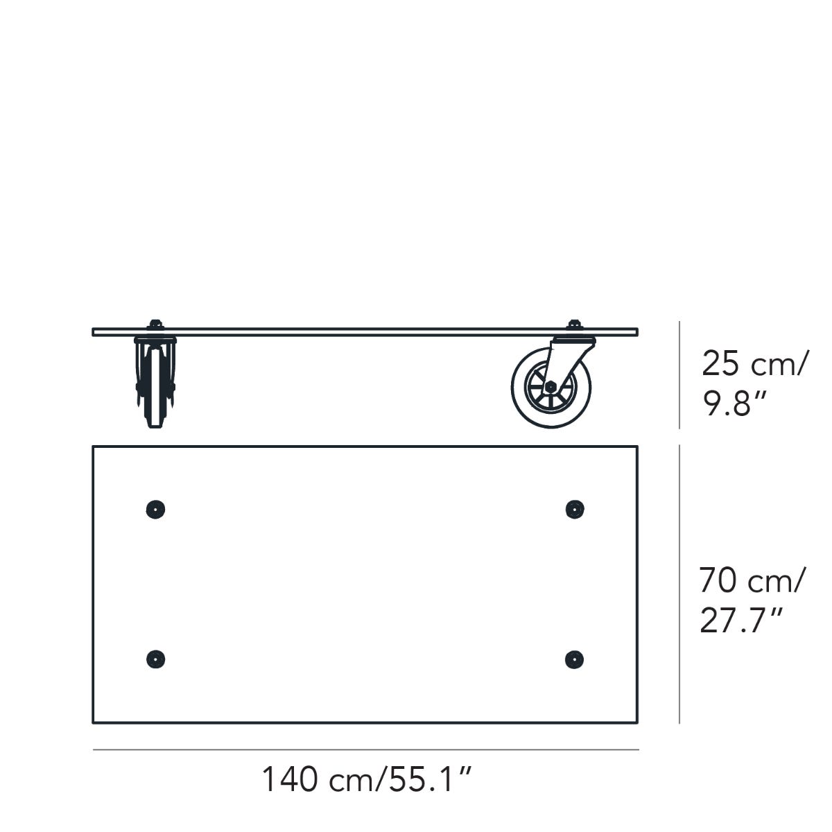 FontanaArte Tavolo Con Ruote Small Rectangular Coffee Table - Transparent/Black, Glass/Metal