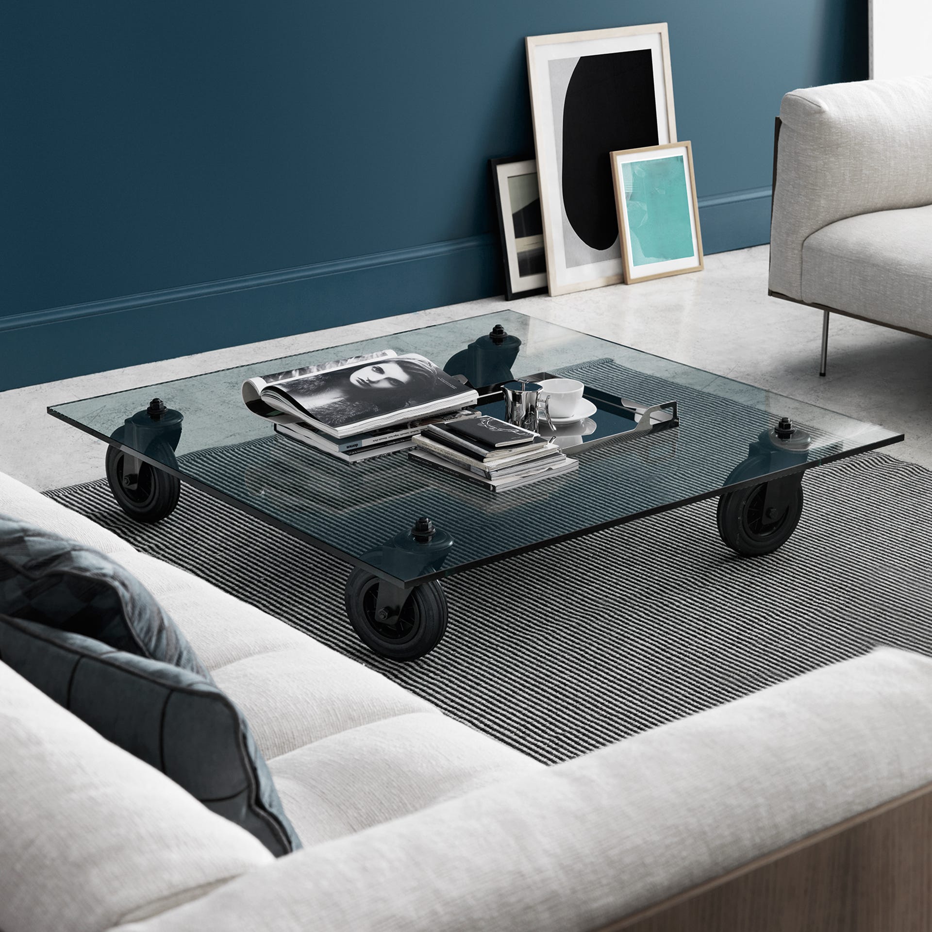 FontanaArte Tavolo Con Ruote Large Coffee Table - Transparent/Black, Glass/Metal