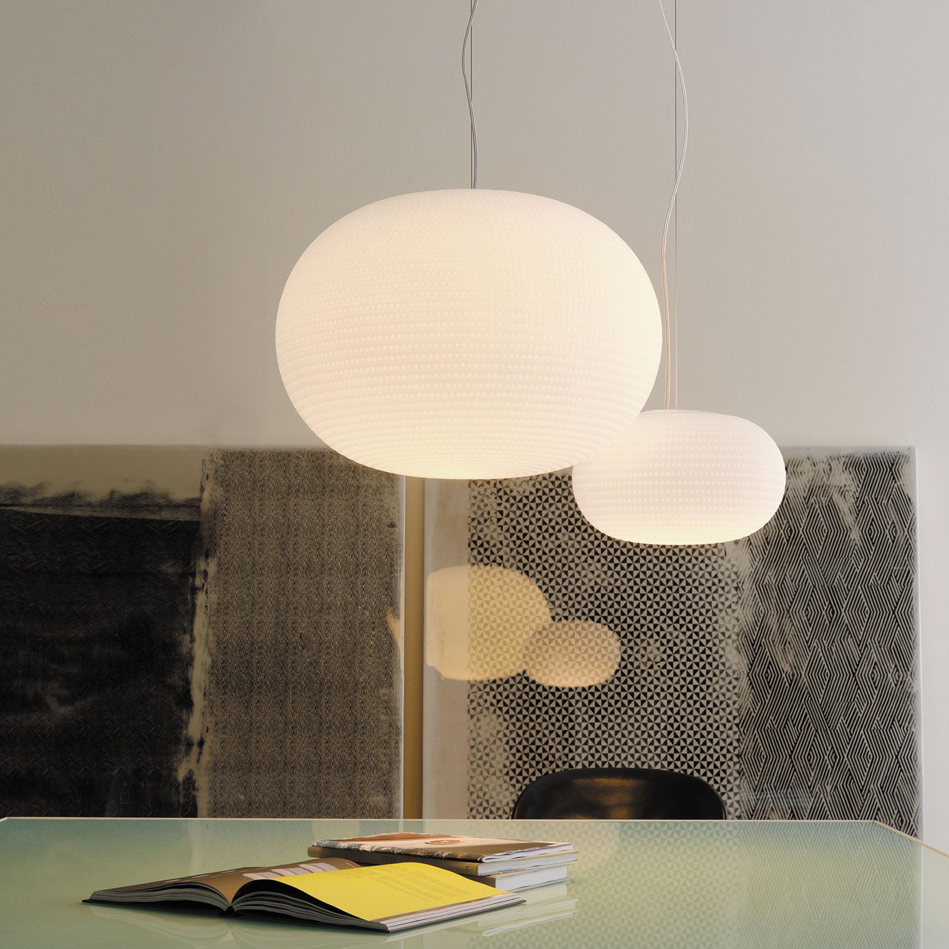 FontanaArte - Bianca Medium Suspension Lamp in White, Glass/Metal