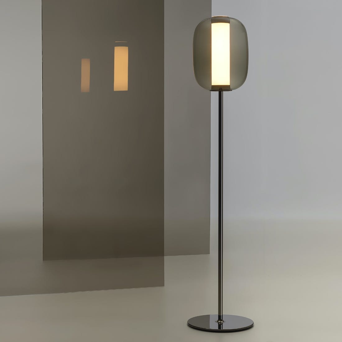 FontanaArte Meridiano Medium Floor Lamp - Black/Smokey, Glass/Galvanized Metal