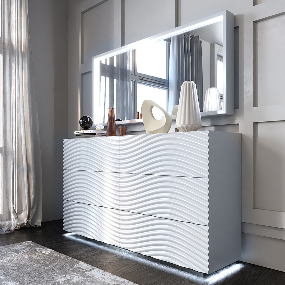 Franco Wave Double Dresser With Light - White