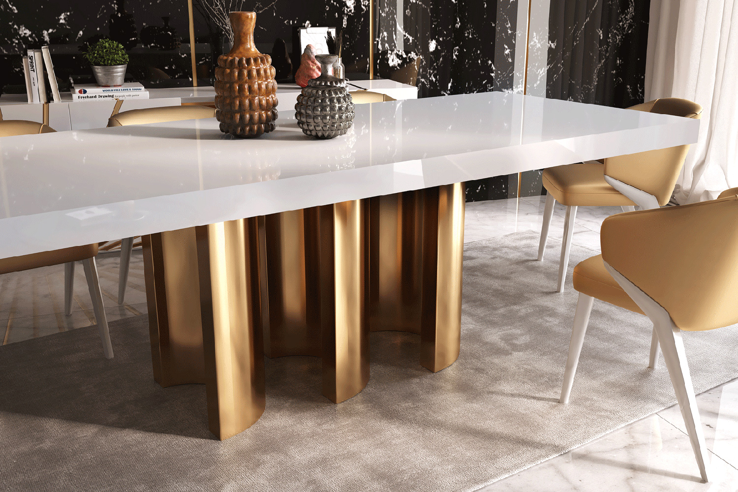 Franco Oro Table Without Extension - Black/Gold