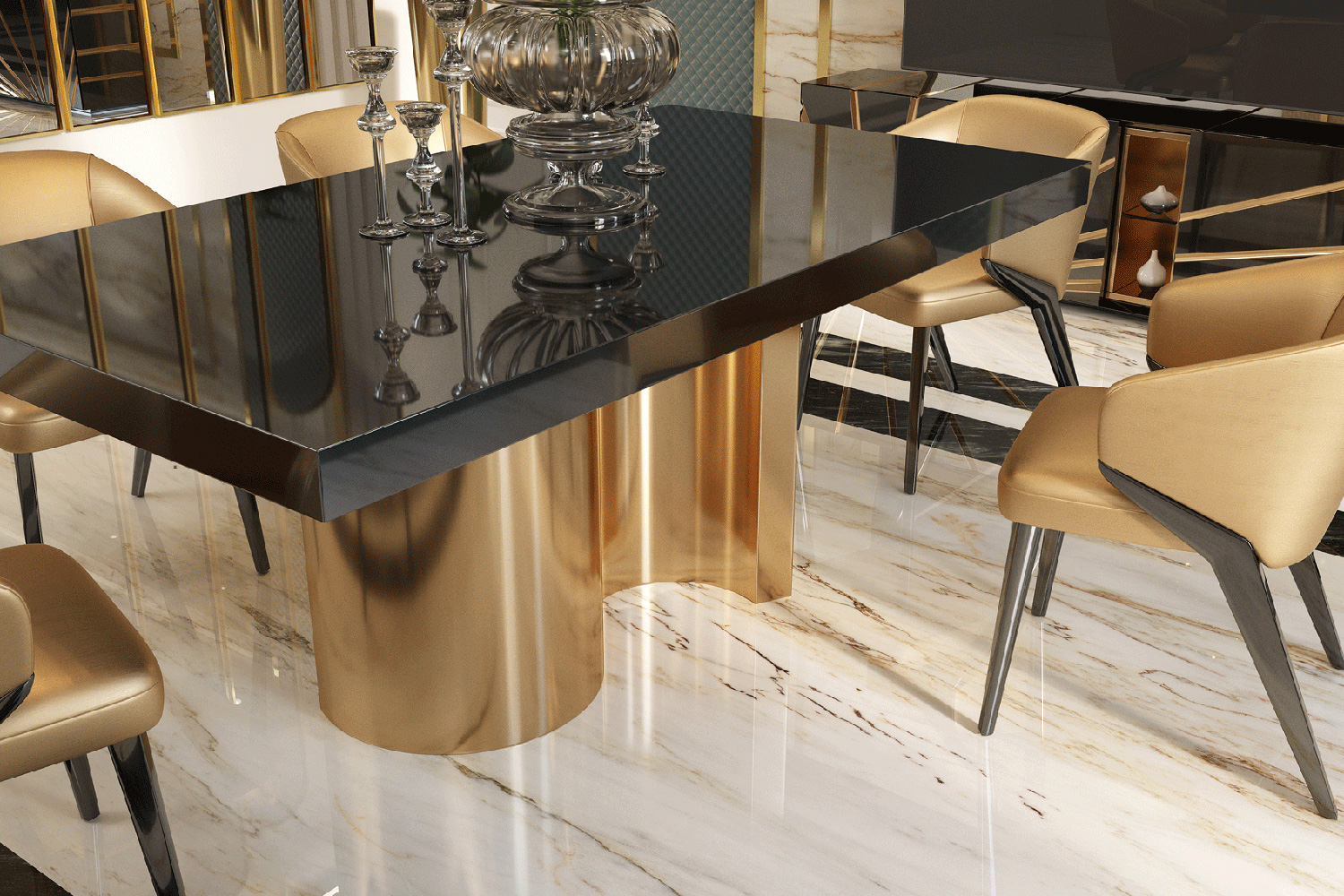 Franco Oro Table Without Extension - White/Gold