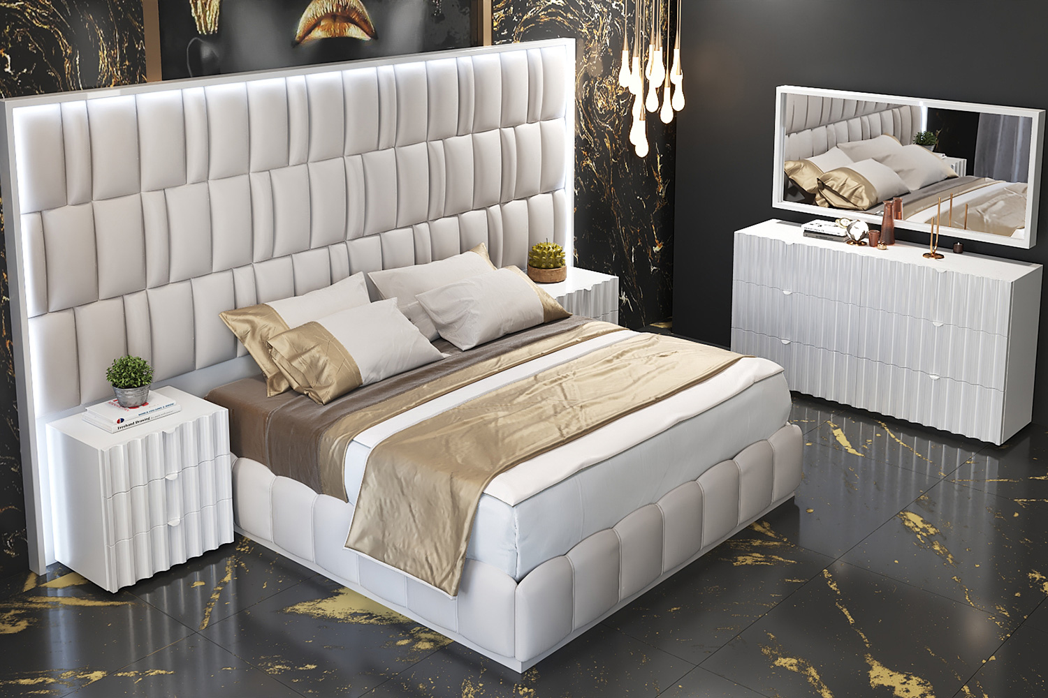 Franco Orion Queen Size Bed With Light - White