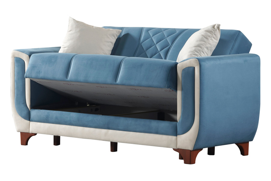 Furnia Berre Convertible Sleeper Loveseat - Blue, Fabric