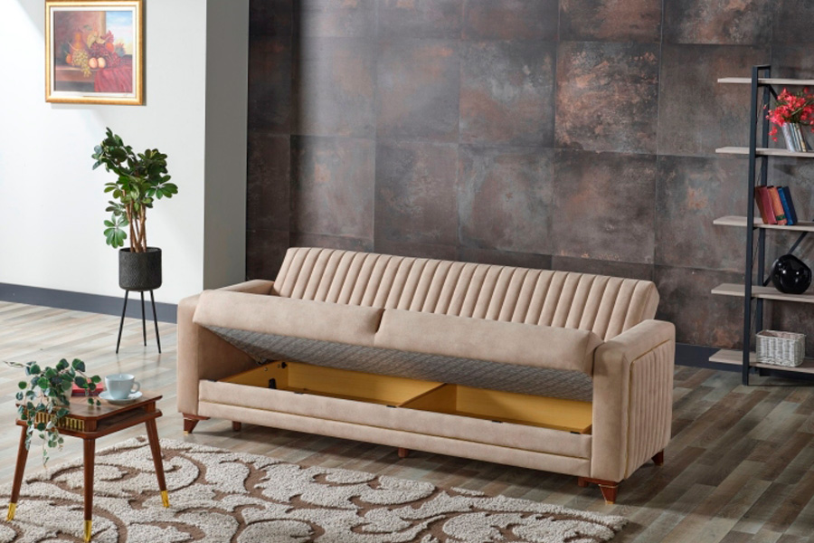 Furnia - Line Convertible Sleeper Sofa in Cream, Fabric