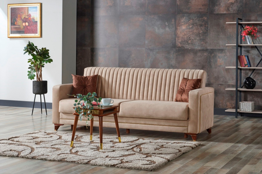 Furnia - Line Convertible Sleeper Sofa in Cream, Fabric