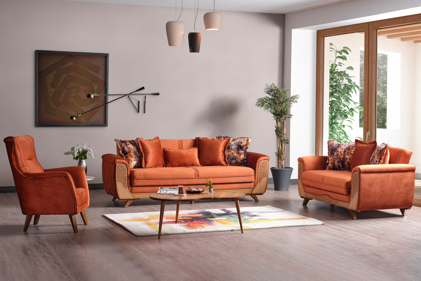 Furnia Alyans Convertible Sleeper Sofa - Orange, Fabric